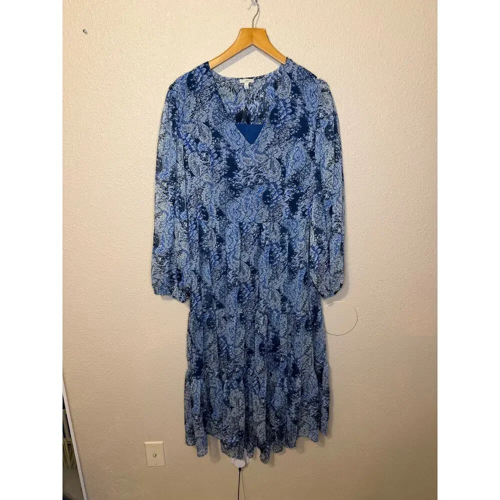 Joie Cottage Core Floral Paisley Tiered Midi Long Sleeve Summer Dress Medium - Picture 2 of 12